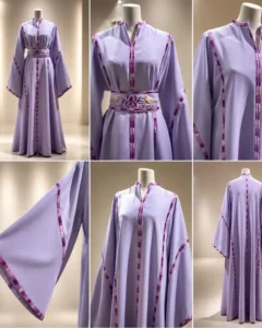 تألقت الأميرة رجوة بثوب أخاذ بلون اللافندر الملكي من تصميم دار "فانتازيا ديزاين"، والذي تميز بحزام مطرز يحمل الرموز الوطنية للأردن كالسوسنة السوداء والطائر الوردي. 🇯🇴🌸